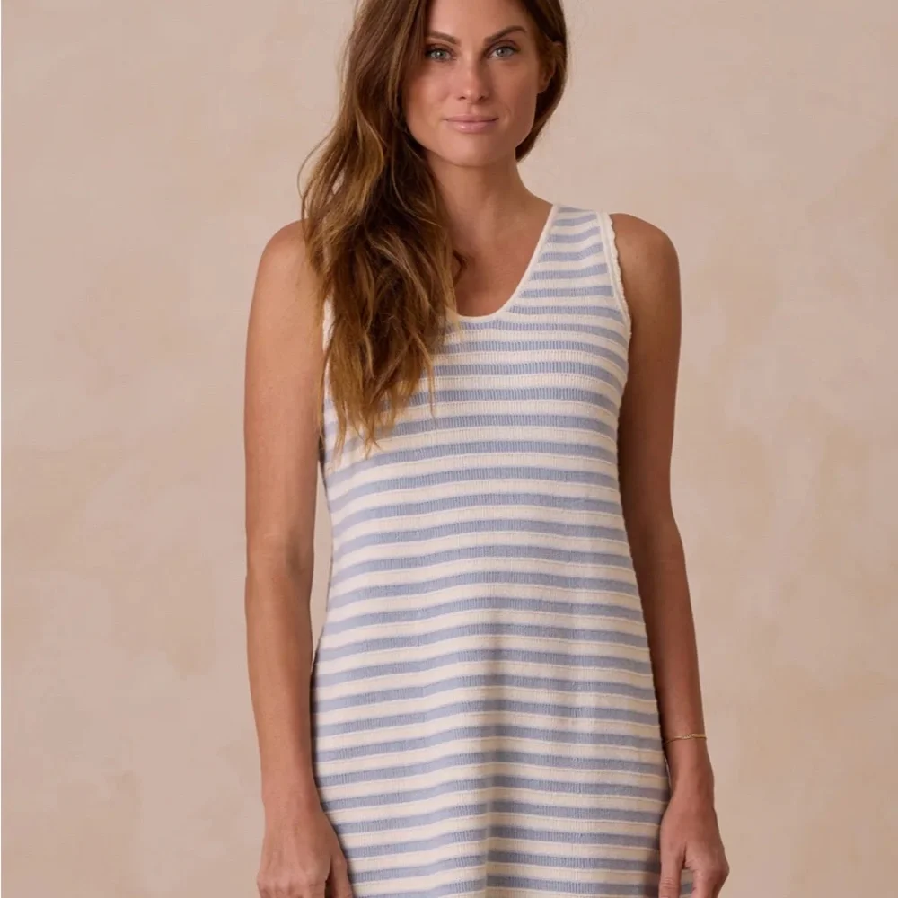 NWT Rylee + Cru Blue and White Striped Knit Mini Dress - Picture 2 of 7